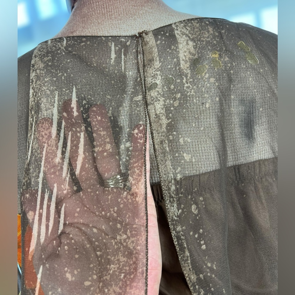 Vintage retro rare dress - 1970s sheer brown and multicolor dress Medium - Large - Picture 2 of 10